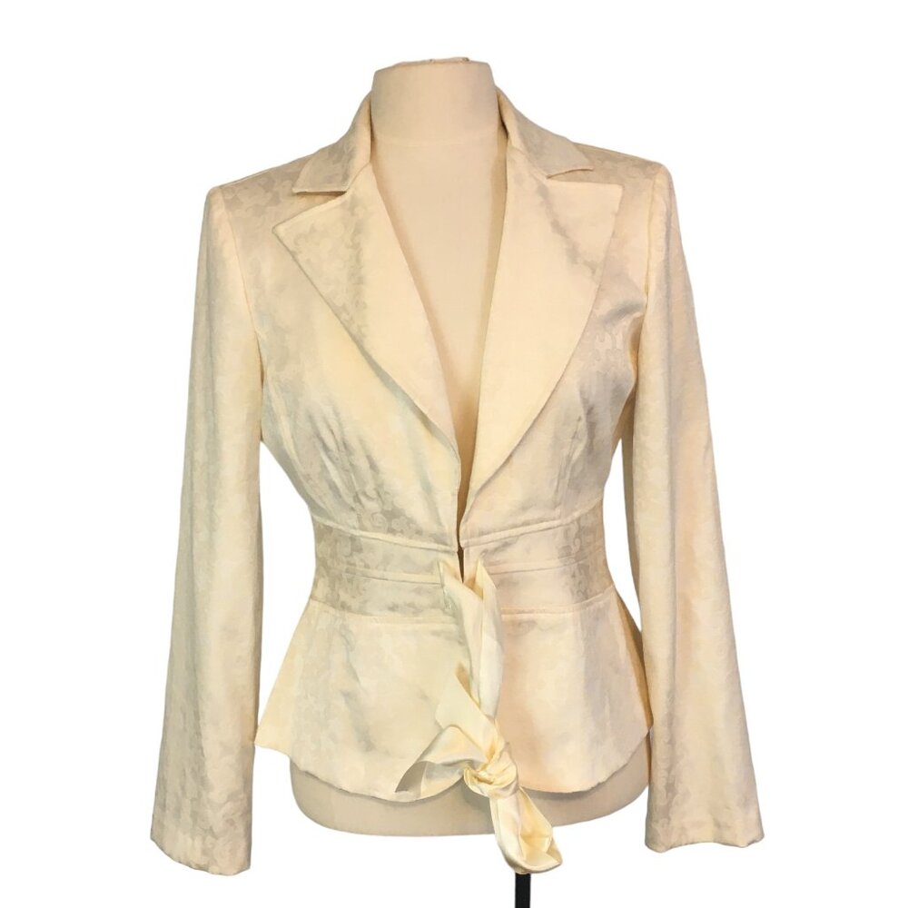 B Darlin Ivory Cream Jacquard Floral Blazer Formal Jacket, 11/12, Fitted